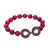 Fuchsia Round 10mm Tiger Eye Bracelet with Pave Clasp
