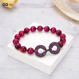 Fuchsia Round 10mm Tiger Eye Bracelet with Pave Clasp