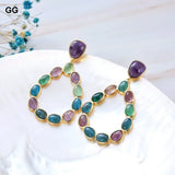 Natural Teardrop Amethysts Apatites Agates Dangle Stud Earrings