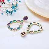 Natural Teardrop Amethysts Apatites Agates Dangle Stud Earrings