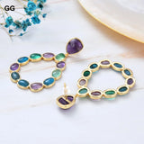 Natural Teardrop Amethysts Apatites Agates Dangle Stud Earrings