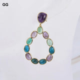 Natural Teardrop Amethysts Apatites Agates Dangle Stud Earrings