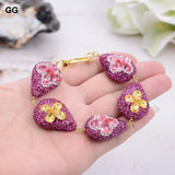 Fuchsia Red CZ Crystal Nugget Flower Paved CZ Bracelet