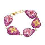 Fuchsia Red CZ Crystal Nugget Flower Paved CZ Bracelet