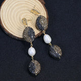 Natural Freshwater Pearl Macarsite Pave Stud Earrings