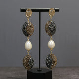 Natural Freshwater Pearl Macarsite Pave Stud Earrings