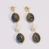 Natural Freshwater Pearl Macarsite Pave Stud Earrings