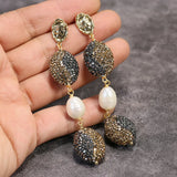 Natural Freshwater Pearl Macarsite Pave Stud Earrings