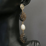 Natural Freshwater Pearl Macarsite Pave Stud Earrings