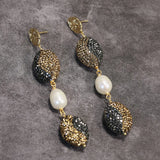 Natural Freshwater Pearl Macarsite Pave Stud Earrings