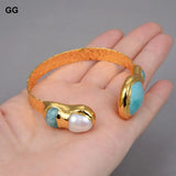 Vintage Style Keshi Pearl Green Amazonite Bangle Bracelet for Women