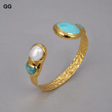 Vintage Style Keshi Pearl Green Amazonite Bangle Bracelet for Women