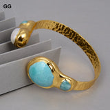Vintage Style Keshi Pearl Green Amazonite Bangle Bracelet for Women