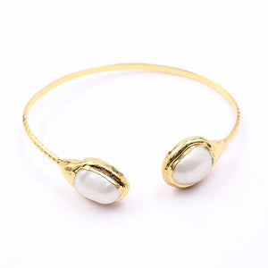 GG Jewelry Natural Keshi Pearl Yellow Bangle Bracelet For Women