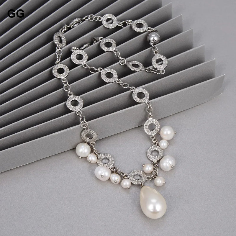 GG Jewelry Pearl Circle Chain Necklace Sea Shell Pendant
