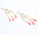 Natural Pearl Pink Coral CZ Pave Hook Earrings Women Lady Jewelry Gift