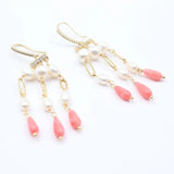 Natural Pearl Pink Coral CZ Pave Hook Earrings Women Lady Jewelry Gift