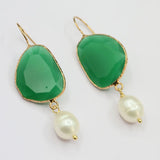 GG Jewelry Rice Pearl Green Cat eye Dangle Earrings Plated Hook