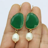 GG Jewelry Rice Pearl Green Cat eye Dangle Earrings Plated Hook