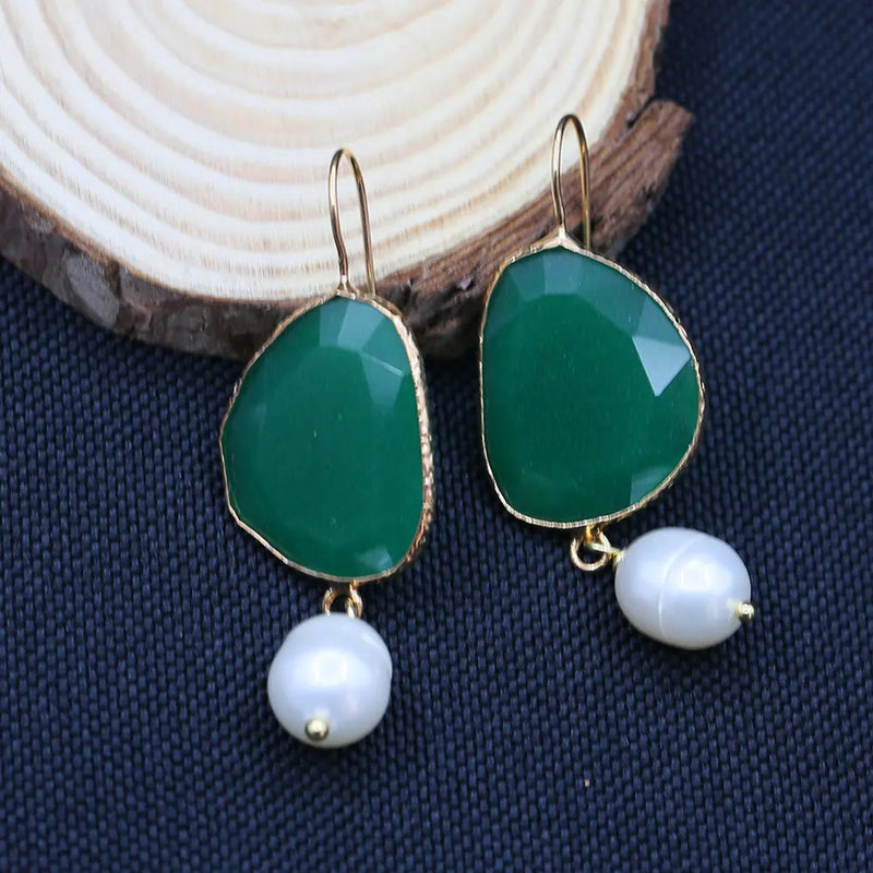 GG Jewelry Rice Pearl Green Cat eye Dangle Earrings Plated Hook