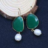 GG Jewelry Rice Pearl Green Cat eye Dangle Earrings Plated Hook