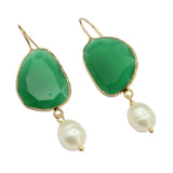 GG Jewelry Rice Pearl Green Cat eye Dangle Earrings Plated Hook