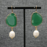 GG Jewelry Rice Pearl Green Cat eye Dangle Earrings Plated Hook