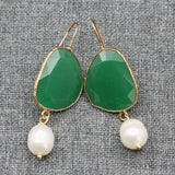 GG Jewelry Rice Pearl Green Cat eye Dangle Earrings Plated Hook