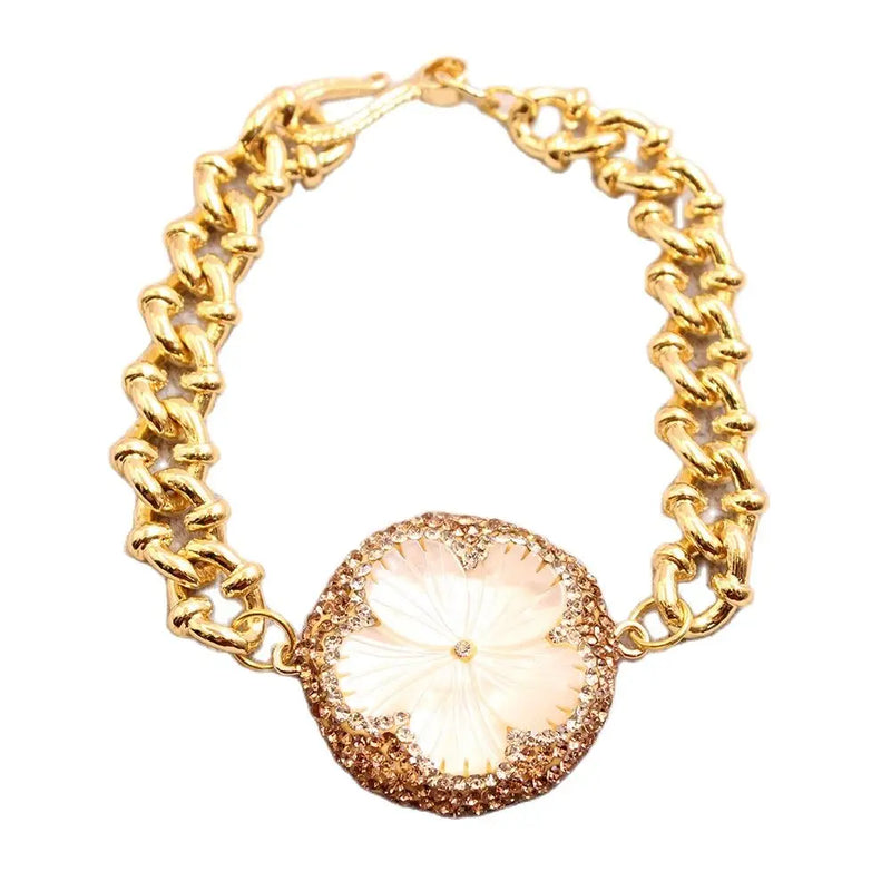 Sea Shell Carved Flower Chain Bracelet for Women