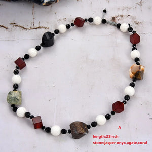 Natural Agate Sweater Chain Necklace Pendant for Women