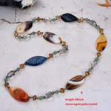 Natural Agate Sweater Chain Necklace Pendant for Women