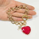 GG Red Quartz Heart Charm Bracelet Women