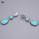 Teardrop Turquoise Macarsite Stud Earrings