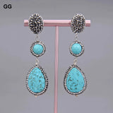 Teardrop Turquoise Macarsite Stud Earrings