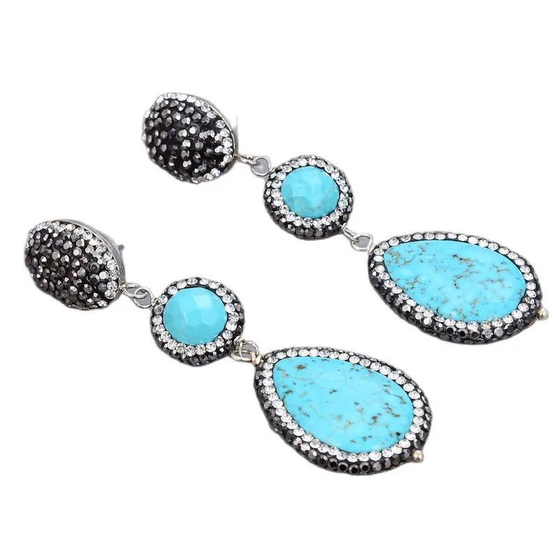 Teardrop Turquoise Macarsite Stud Earrings
