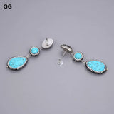 Teardrop Turquoise Macarsite Stud Earrings