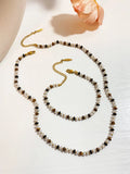 Boho Gem Stone Beaded Necklace for Women Stainless Steel Beads