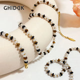 Boho Gem Stone Beaded Necklace for Women Stainless Steel Beads