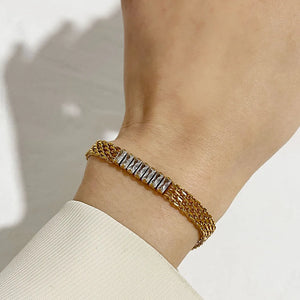 18K Plated Mesh Wide Bracelet with Cz Zircon Arm Jewelry