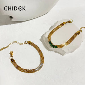 18K Plated Mesh Wide Bracelet with Cz Zircon Arm Jewelry