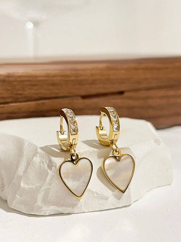 CZ Huggie Hoop Earrings Mother of Pearl Wedding Jewelry