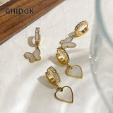 CZ Huggie Hoop Earrings Mother of Pearl Wedding Jewelry
