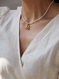 Bohemian Freshwater Pearl A-Z Pendant Choker Necklace