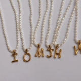 Bohemian Freshwater Pearl A-Z Pendant Choker Necklace