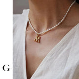 Bohemian Freshwater Pearl A-Z Pendant Choker Necklace