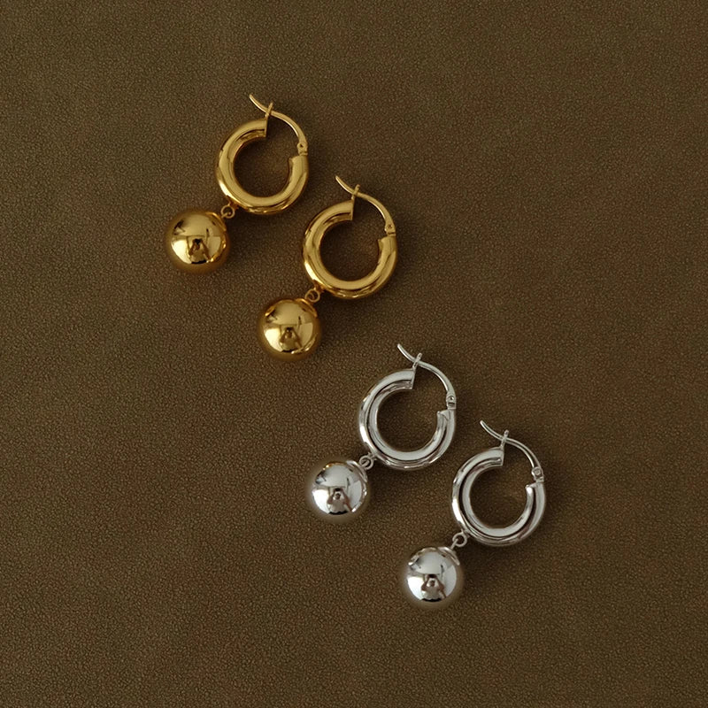 Minimalist Ball Pendant Earrings with Silver Contrast