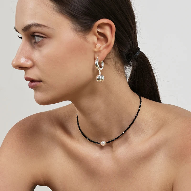 Minimalist Ball Pendant Earrings with Silver Contrast