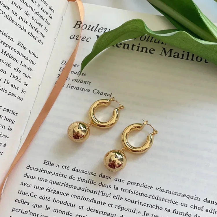 Minimalist Ball Pendant Earrings with Silver Contrast
