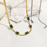 Green Baguette CZ Charm Chain Choker Necklace