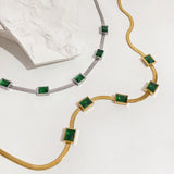 Green Baguette CZ Charm Chain Choker Necklace